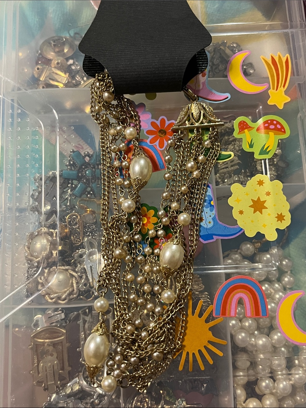 Layered Gold-Tone Pearl Statement Necklace - Elegant Women's Jewelry